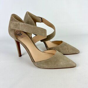Vince Camuto Womens Carlotte Pointy Toe Pumps Tan Beige Suede dOrsay size 9.5